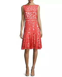 EUC Tadashi Shoji Fit & Flare Lace Bateau Neckline Sleeveless Embroidered Dress - Picture 1 of 7
