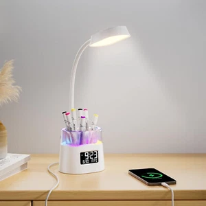 Lampada da Scrivania LED con Portapenne & Porta USB, 3 Colori Lampada Tavolo - Foto 1 di 6