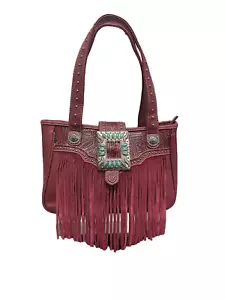 Trinty Ranch Western Red/Black Fringe Leather Accents Concealed Carry Shoulder B - Picture 1 of 5
