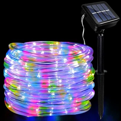 12M 100 LED Solar Rope Tube String Fairy Lights Strip Waterproof Garden Outdoor - Image 1 of 4