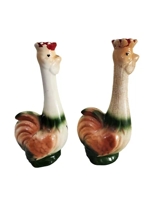 Juego de 2 botellas de cerámica de aceite y vinagre de pollo de gallo California de colección Foto 1 de 4