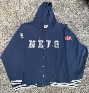 Vintage Unique NBA Nets Embroidered Snap Up Sweatshirt Fleece Lined Size 6X RARE - Picture 1 of 7