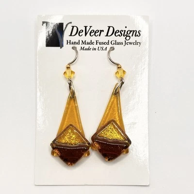 Pendientes colgantes DeVeer Designs amarillo naranja hechos a mano en EE. UU. arte fundido vidrio Foto 1 de 4