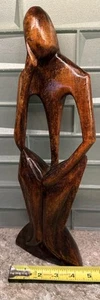 Vtg Wooden Carved Sculpture Of Thinking Man Inspired By Rodins The Thinker 15” - Picture 1 of 8