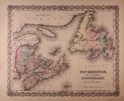 Карта Нью-Брансуика 1857 - Ньюфаундленд - Новая Шотландия от J.H. Colton (15x18) No56 - Изображение 1 из 2