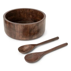 12" Dunkel Gebrannt Holz Salatschüssel Set mit Servierutensilien Umweltfreundlich, Mult... - Bild 1 von 8
