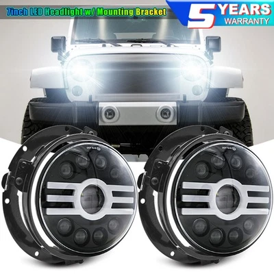 For Jeep Wrangler JK LJ TJ 7Inch Round LED Headlights Hi-Lo Sealed Beam DRL Pair - Image 1 of 4