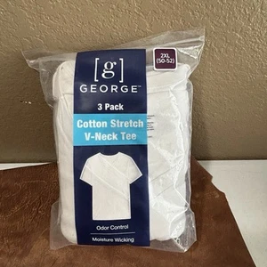 Men's GEORGE 3-Pack Cotton Stretch V Neck WHITE TEE SHIRTS Moisture Wick Sz 2XL - Picture 1 of 5