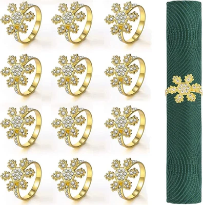 12 Pezzi Portatovaglioli Di Natale, Oro Portatovaglioli Con Fiocchi Di Neve Fibb - Immagine 1 di 4