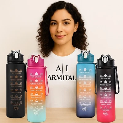 Borraccia Sportiva 800ML con Cannuccia e Indicatore Orario | Acqua Motivazionale - Immagine 1 di 4