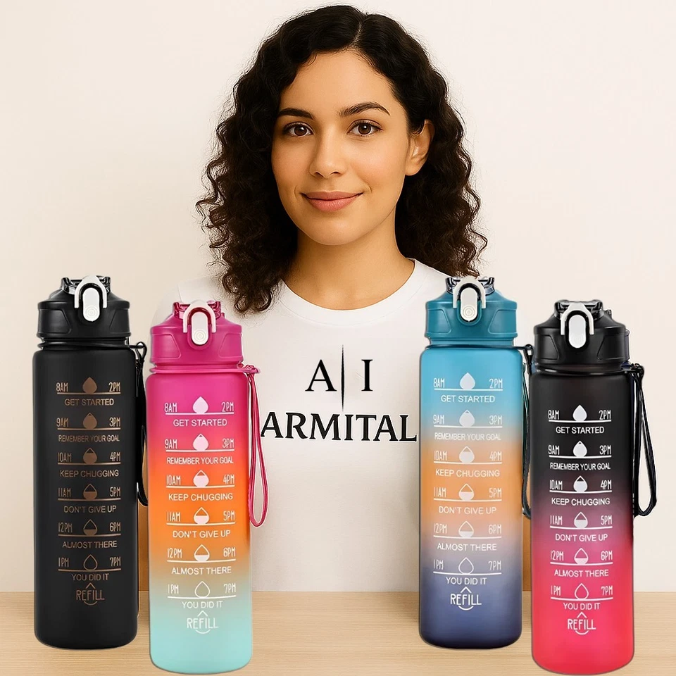 Borraccia Sportiva 800ML con Cannuccia e Indicatore Orario | Acqua Motivazionale - Immagine 1 di 4