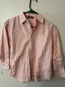 GAP Boys Oxford Button Up Shirt Button Down Collar Long Slv large Pink Striped - Picture 1 of 5