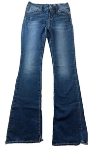 Miss Me Girls Bootcut Jeans Size 16 Dark Wash Denim White Stitch Accents - Picture 1 of 11