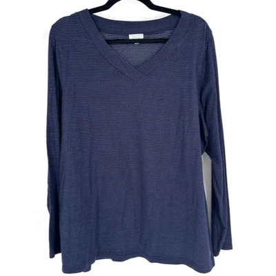 T By Talbots V Neck Stretch LS Top Pullover Blue White Dotted Active Size 2X - Image 1 of 4