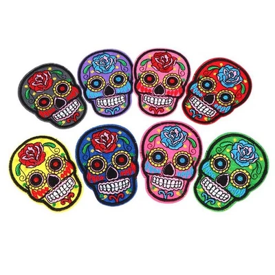 8pcs Sew On / Iron On Applique Embroidery Skull Patch Biker Cloth Sticker - Image 1 of 4