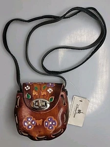 NWT Disney Epcot Park Mini Purse Embossed Leather Flowers Butterflies Handmade - Picture 1 of 6