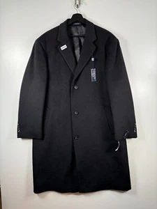 BNWT Chaps Mens Parma Long Overcoat Button Up Preppy Wool Blend Black Sz 46R - Picture 1 of 13
