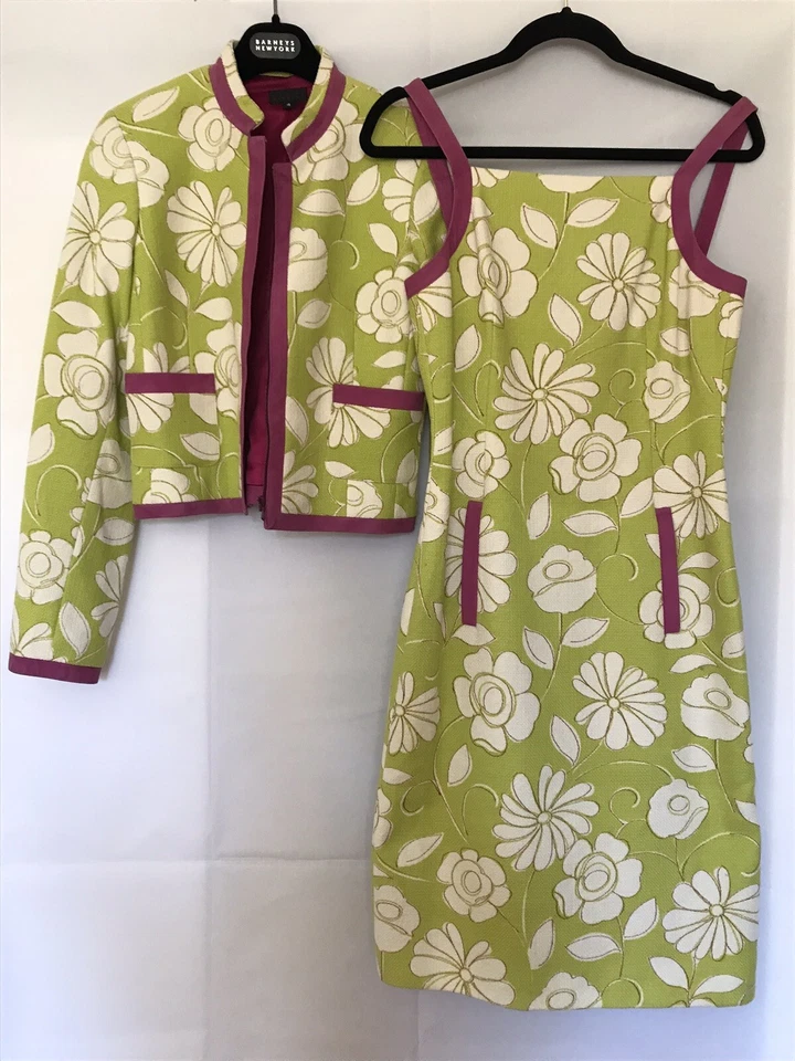 Chaqueta de Vestido Douglas Hannant 2 Piezas Verde Algodón Malva Gamuza Borde Forro de Seda Talla 4 Foto 1 de 4