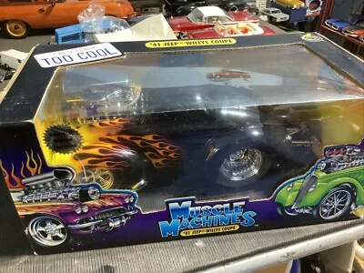 41 Willys Coupe Black with Flames Wheelie Bar Muscle Machine Nice box 1:18 scale - Image 1 of 4
