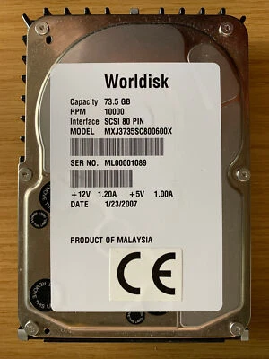 73,5GB SCSI 80pin Worldisk MXJ3073SC800600X  Hard Drive - Bild 1 von 2