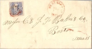 MASS West Harwich 1869 3c Pictorial w/red cds & target cancel  bit short at top - Picture 1 of 1