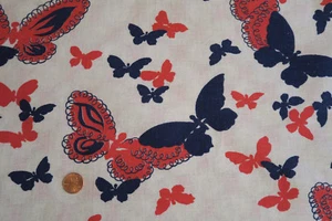 ONE VINTAGE FEEDSACK RED BLUE  BUTTERFLIES  36 x 44 PRISTINE! NOVELTY - Picture 1 of 6