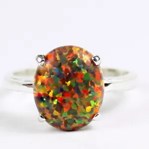 CREATED RED BROWN OPAL Sterling Silver Ladies Ring - Handmade • SR055 - Picture 1 of 6