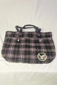 American Eagle AEO Travel Tote Bag Blue Plaid Double Handle Magnetic Closure - Picture 1 of 10
