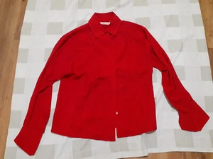 Vintage 90s Red Long Sleeve Blouse Pleat Front Button Down Chaus Size M - Picture 1 of 2