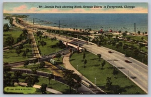 Lincoln Park Showing North Avenue Drives in Foreground Chicago Illinois Postcard - Picture 1 of 2