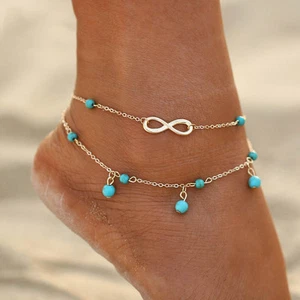 Cadena Infinita Bolas Turquesa con Extensión 20 -25cm Plata - Imagen 1 de 4