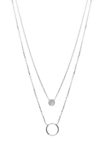 Halskette 2-reihig aus 925/000 Silber rhodiniert - Ring Anhänger leer und rund voll - Bild 1 von 4