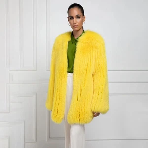 70cm New Women Winter Fashion Knit Fox Fur Coat Real Fox Fur Warm Outwear Jacket - Picture 1 of 8