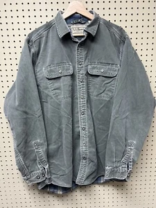 Camisa LL Bean De Colección Para Hombres L Alto Botón Franela Forrada Lona Verde Envejecida - Imagen 1 de 7