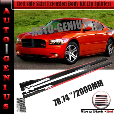 For Dodge Neon 78.7" Red Side Skirt Extension Body Kit Lip Splitters - Image 1 of 4