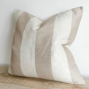 FREYA BEIGE BOLD STRIPE CUSHION 45x5cm with feather insert - Picture 1 of 2
