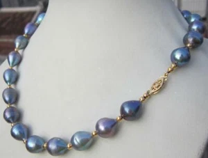 20" HUGE AAA++ 10-13 MM TAHITIAN SOUTH SEAS BLACK BAROQUE PEARL NECKLACE 14K - Picture 1 of 3
