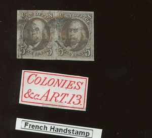 1 Franklin Used Pair with Red Boxed French Handstamp Cancel & PF Cert (Bz 441) - Picture 1 of 3