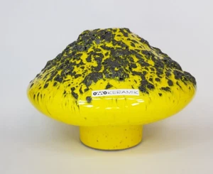 Large Retro OTTO KERAMIK Yellow and Black Fat Lava UFO Vase from Germany #030 - Picture 1 of 5