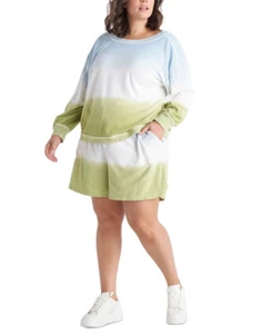Pantalones cortos con cordón teñidos en inmersión Plus Black Tape para mujer (azul verde tie dye, 2X) - Imagen 1 de 3