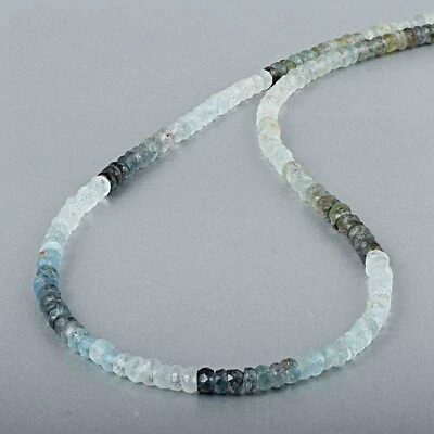 Collar de plata 925 cuentas de 4 mm de piedras preciosas de aguamarina natural de Santa María de 18" Foto 1 de 4