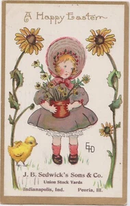 C. 1911 AMP CO Happy Easter Child Daisies Chick Advertisement J B Sedwick's Sons - Picture 1 of 2