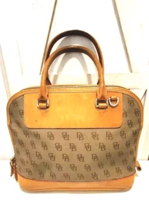 Vintage DOONEY & BOURKE Brown Monogram DB Canvas Shoulder Dome Handbag - Picture 1 of 12