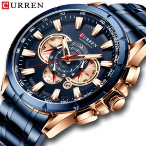 CURREN Watch Men Chronograph Wristwatch Blue Steel Male Quartz Calendar Watches - Picture 1 of 23
