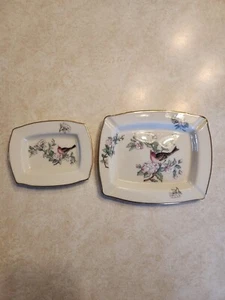 Set of 2 Vtg Lenox USA 24K Gold Bird Flower Serenade Dish & Ashtray - Picture 1 of 11