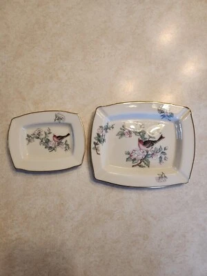 Set of 2 Vtg Lenox USA 24K Gold Bird Flower Serenade Dish & Ashtray - Image 1 of 4