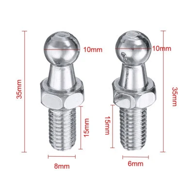 2x 10mm M6 M8 Universal Metal Boot Bonnet Gas Strut End Fitting Ball Pin Joint - Image 1 of 4