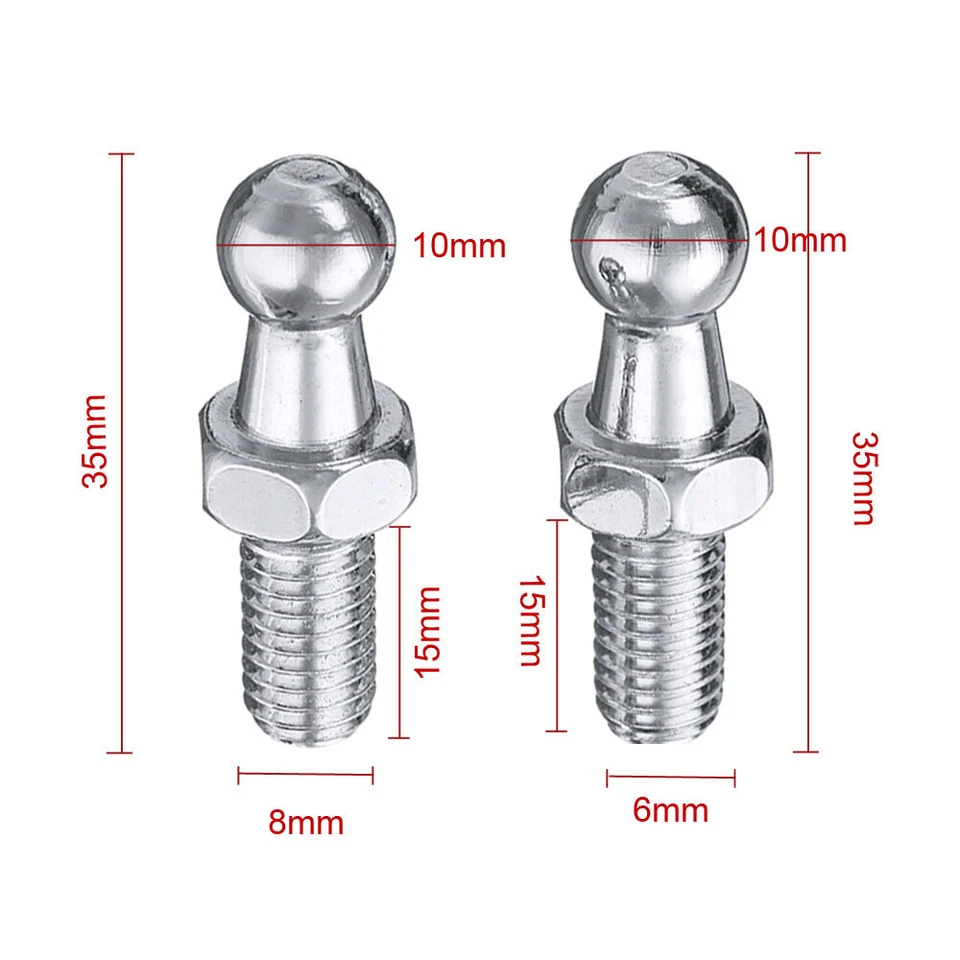 2x 10mm M6 M8 Universal Metal Boot Bonnet Gas Strut End Fitting Ball Pin Joint - Image 1 of 4