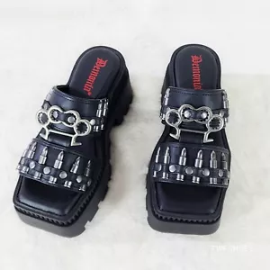 Wrath Bullet Stud Brass Knuckle Platform Goth Sandals Demonia - Picture 1 of 17