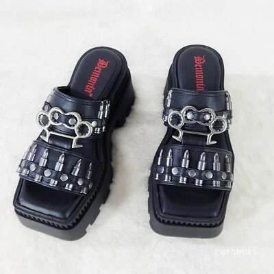 Wrath Bullet Stud Brass Knuckle Platform Goth Sandals Demonia - Image 1 of 4